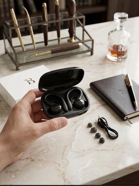 Wireless Black Earbud Headphones with Charging Case